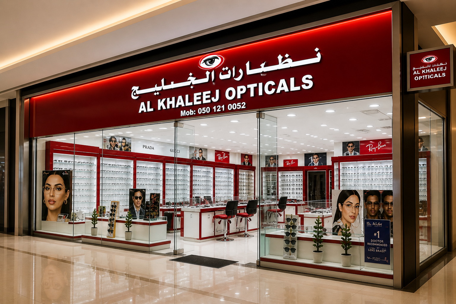 Al Khaleej Opticals optical shop storefront in Al Nakheel, Ras Al Khaimah